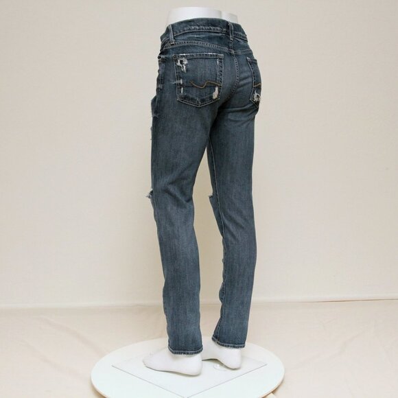 7 For All Mankind Josefina Distressed Mid Rise Straight Leg Jeans - Picture 4 of 15